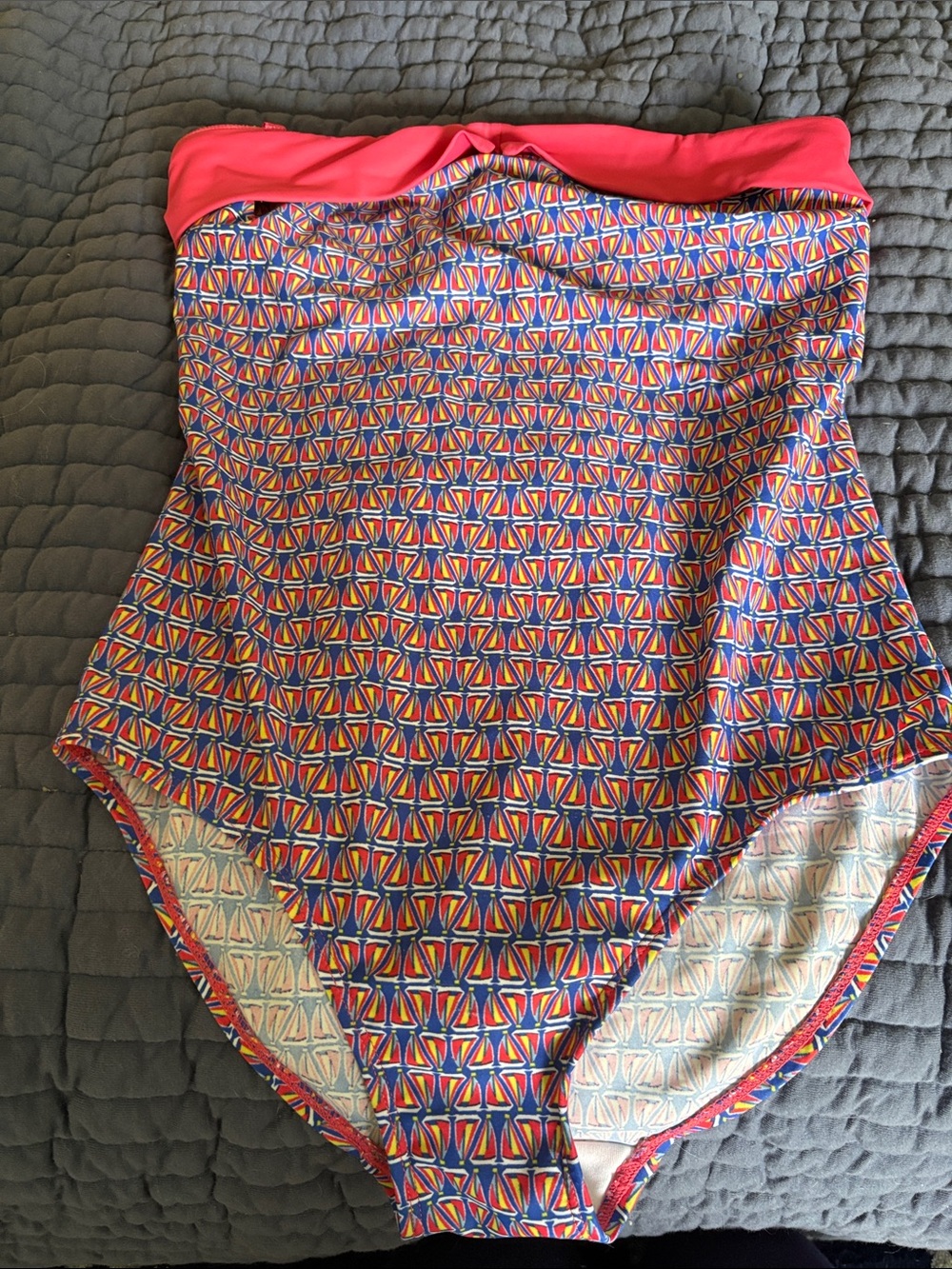 cleo Women’s One-Piece Swimsuit in Coral and Multicolor Geo Print